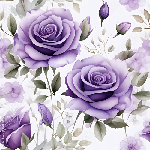 a super cute purple Rose flower and petal  seamless patterns  watercolor illustration.