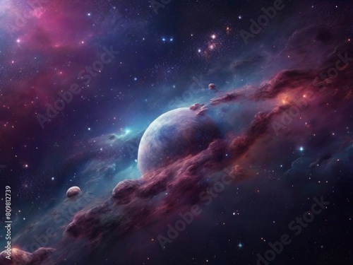 Cosmos background with realistic stardust  nebula  moon and shining stars. Colorful galaxy backdrop. Space vector illustration. Starry night  infinite universe  milky way bacground illustration