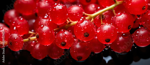 Fresh red currants fruit, with water drops over it, closeup macro detail. Generative AI