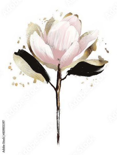 A painting of a pink flower on a white background  featuring vibrant colors and delicate petals