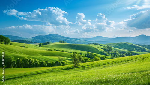 landscape with green hills and blue sky