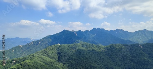 summer view of peak and rock at Sapaesan Mountain, South Korea. hiking. Korean mountain scenery.