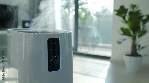Experience the freshness of indoor air with this electric cooling air purifier unit. AI generative. photo