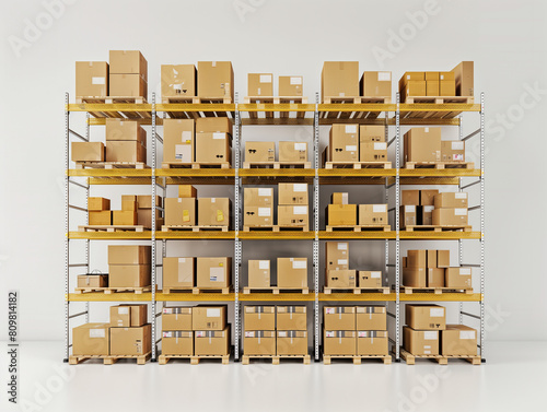 Warehouse Organization: Cardboard Boxes on Shelves © verticalia