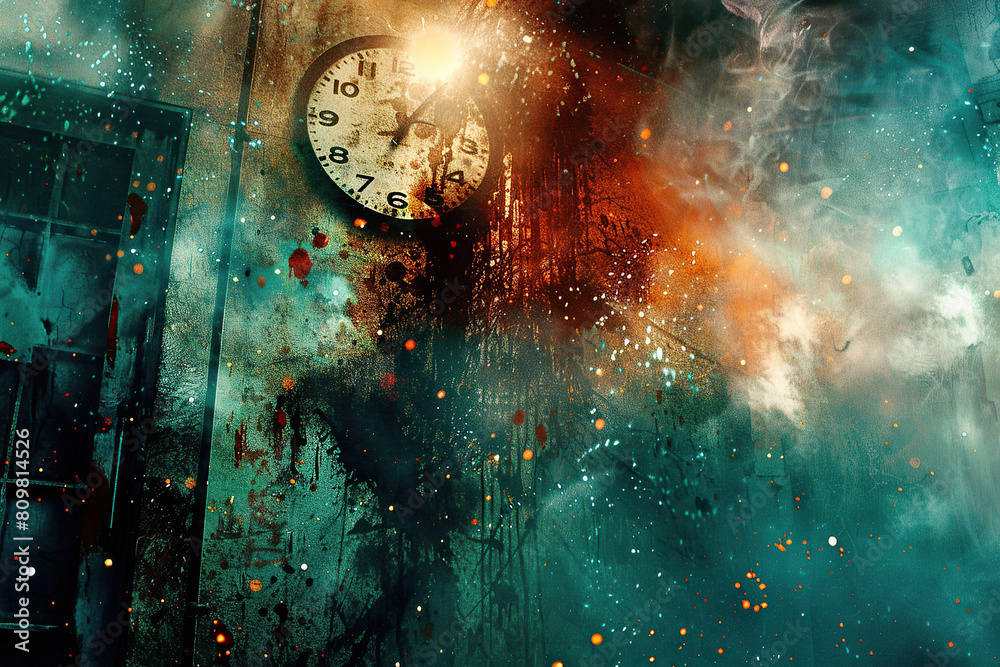 Obraz premium Time Concept, Antique Clock Wallpaper, Dirty Grunge Texture Illustration