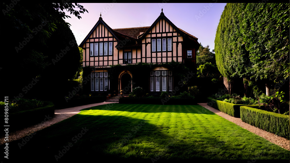 english house with a garden in front of ot. english house with a garden in front of ot.