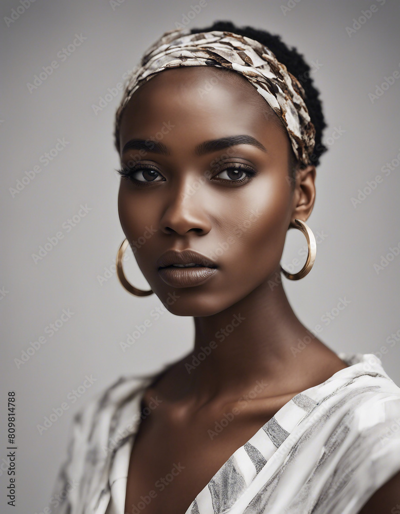 Fashion beauty African young women portrait, copy space for text, isolated white background
