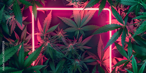 Green and purple shades in cannabis plants leaves 