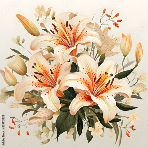 Wallpaper Mural 
lily, plants, leaves and flowers. Vector illustrations of beautiful realistic flowers for background, pattern or wedding invitations Torontodigital.ca