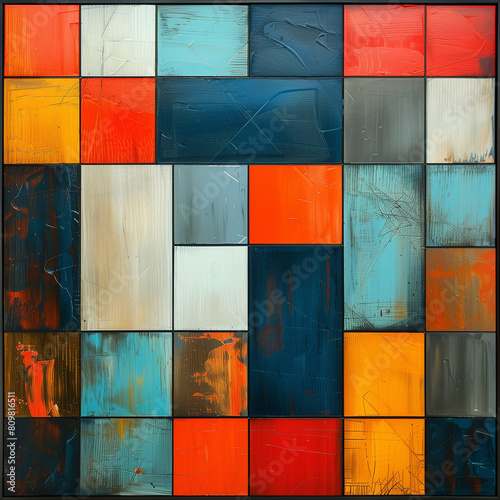 Oil Painting Displaying Mondrian's Long Geometric Art Style