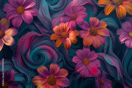 abstract floral background  Delve into the enchanting world of an abstract colorful flowers background  a masterpiece crafted by the creative algorithms of generative AI