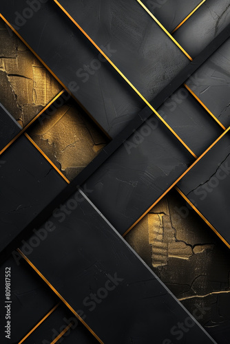 Sophisticated abstract with sleek gold strip lines on black, forming a geometric and minimalist aesthetic.