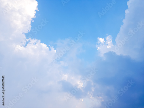 Fototapeta Naklejka Na Ścianę i Meble -  Summer blue sky cloud gradient light white background. Beautiful blue sky and clouds natural background