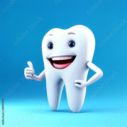 3d tooth smiley character face