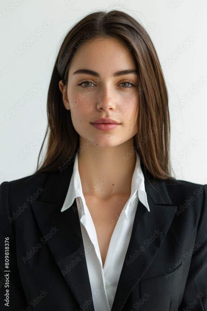 Straight-haired businesswoman on city street Straight-haired businesswoman on city street