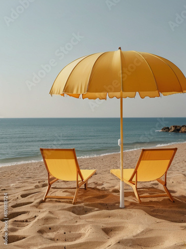 Retro style image of parasol on the sandy beach