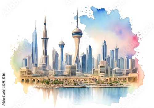 Kuwait Country Landscape Watercolor Illustration Art