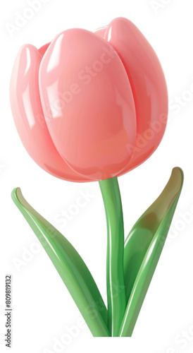 Inflated 3D-style tulip on a transparent background.