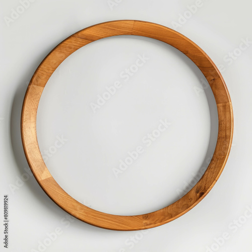 Light-colored circular wooden frame adds a touch of natural decor to any space. AI generative.
