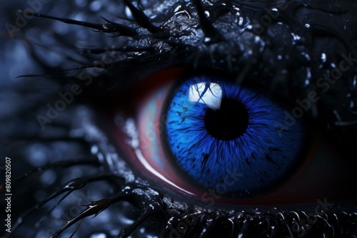 Captivating Spider blue eyes. Spider hunter. Generate Ai photo
