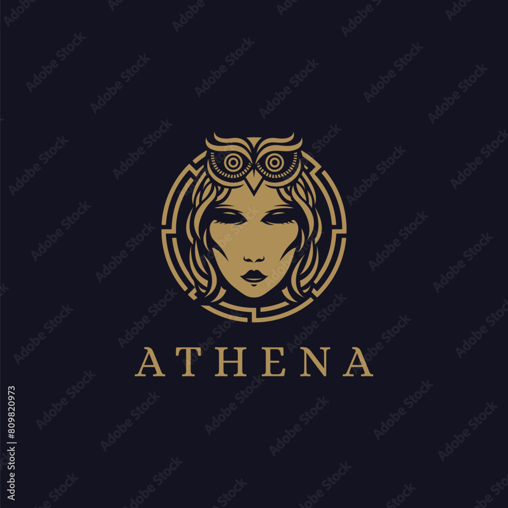 Ταπετσαρία Head of Athena Goddess logo vector illustration on dark background