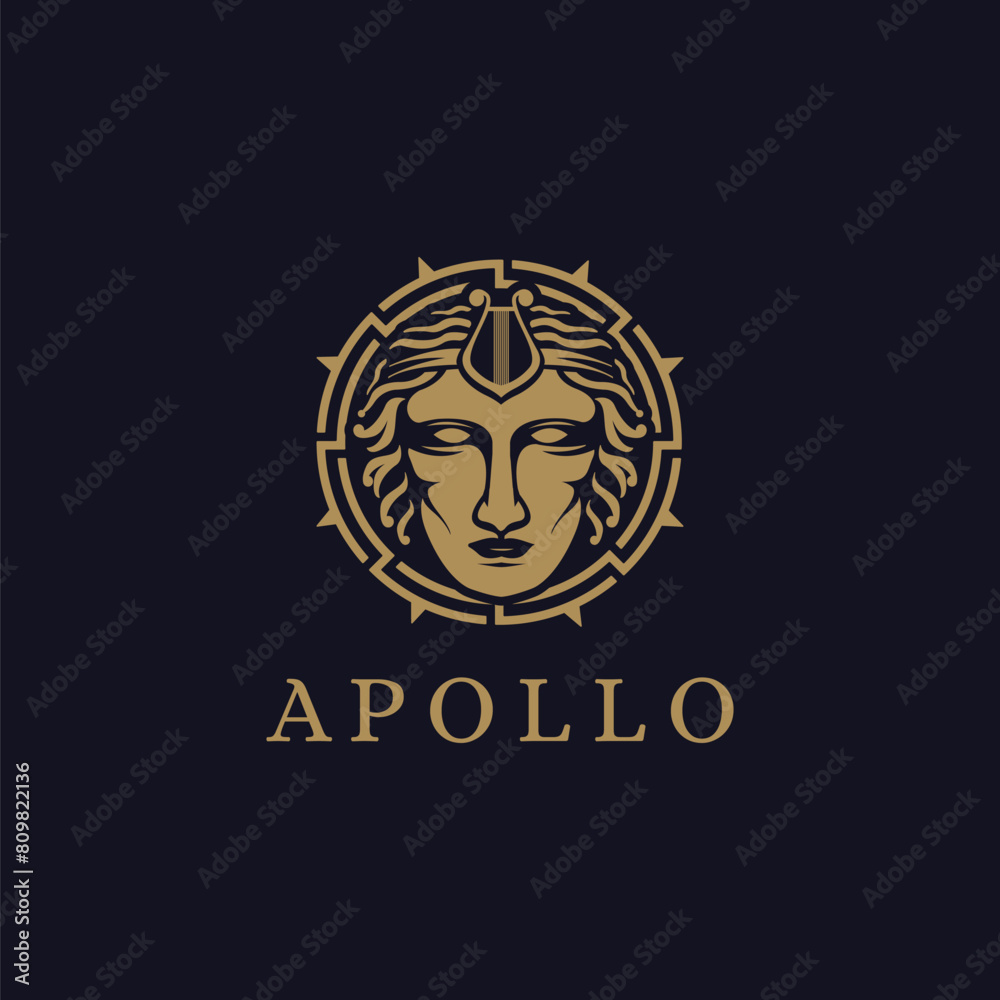 Sun and Head of Apollo God logo icon illustration vector on dark background Sun and Head of Apollo God logo icon illustration vector on dark background