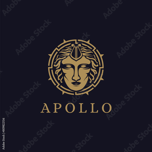 Sun and Head of Apollo God logo icon illustration vector on dark background