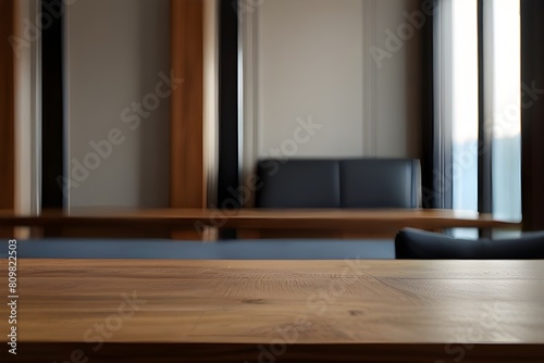 Empty wooden desk table in living room background Generative AI 