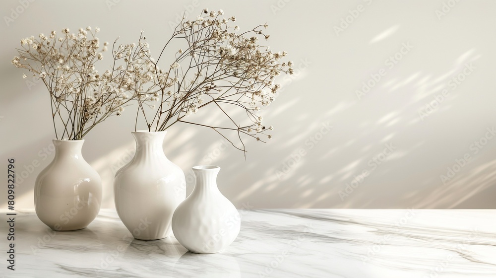 AI generated illustration of vases with dried flowers on a countertop AI generated illustration of vases with dried flowers on a countertop