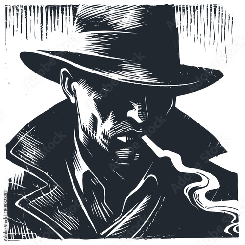 Noir detective or mafioso, retro style. Vector Illustration