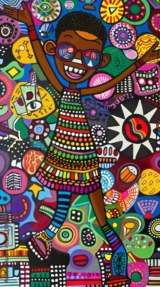 African Young Woman Dancing in Vibrant Colorful Oil Painting African Young Woman Dancing in Vibrant Colorful Oil Painting