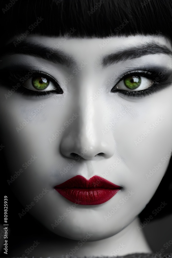 monochromatic close up fashion portrait with vibrant lips and eyes monochromatic close up fashion portrait with vibrant lips and eyes