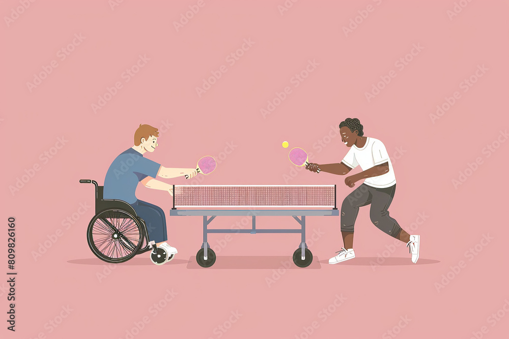 Tennis Game Illustration, Wheelchair, Inclusion, Summer Activities, Sports Tennis Game Illustration, Wheelchair, Inclusion, Summer Activities, Sports