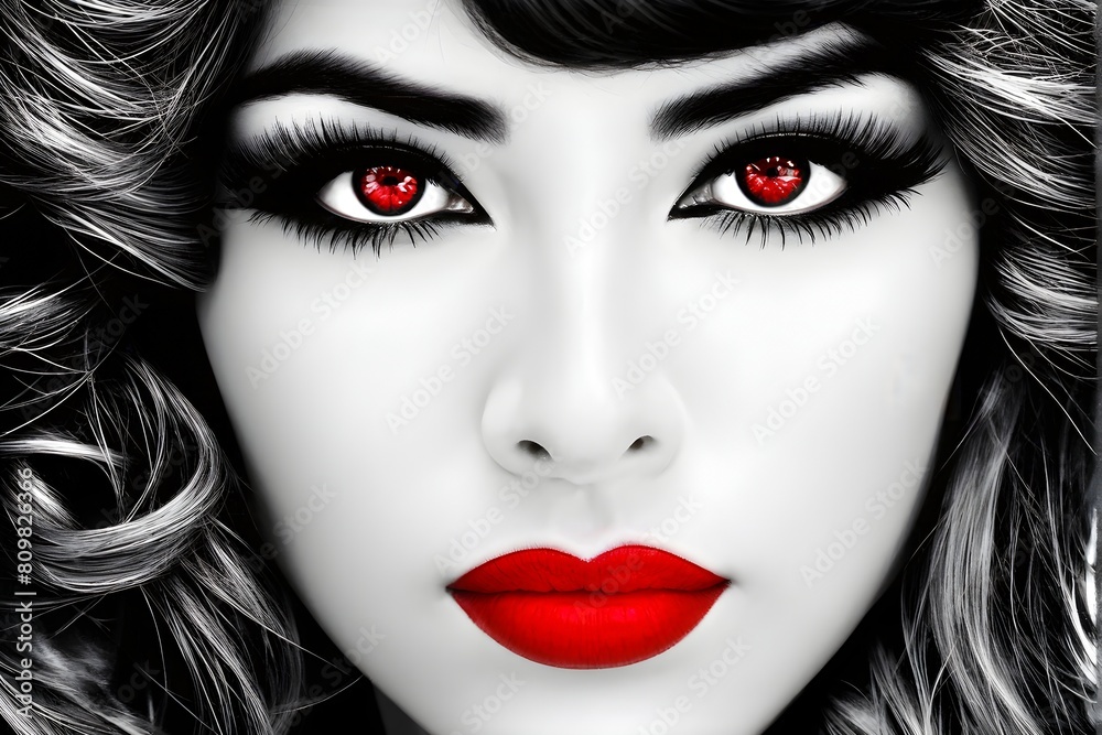 monochromatic close up fashion portrait with vibrant lips and eyes monochromatic close up fashion portrait with vibrant lips and eyes