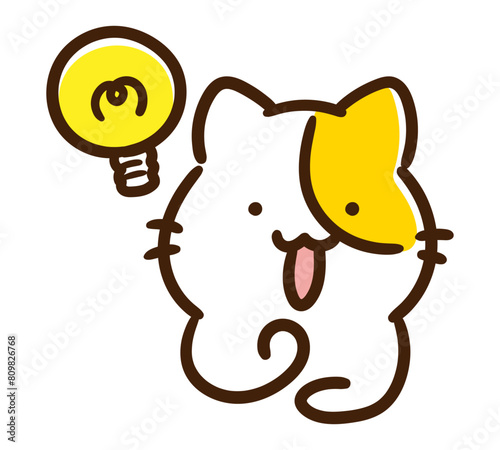 何かをひらめくかわいいねこのキャラクターのデフォルメイラスト