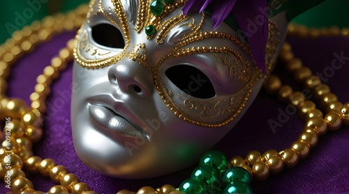 Mardi Gras mask and beads for carnival holiday celebration to begin.generative.ai © Neelam