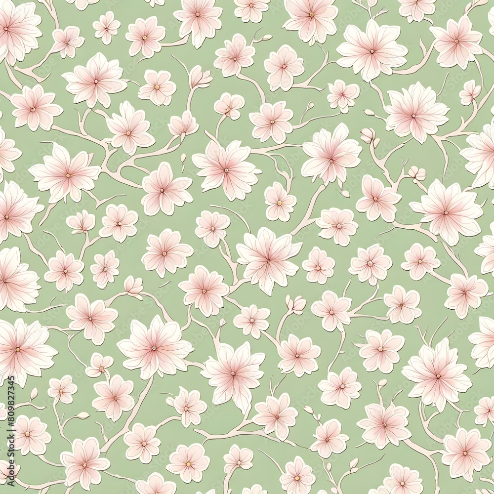 Japanese Sakura Blossom Seamless Pattern