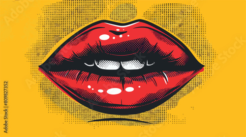 Lips female pop art isolated icon vector illustration