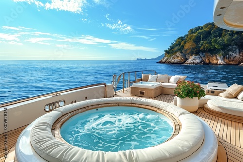Luxurious Yacht Jacuzzi with Stunning Coastal View - Photography.