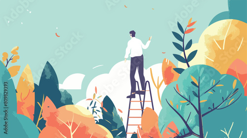 Man climbing stepladder character Vector illustration photo