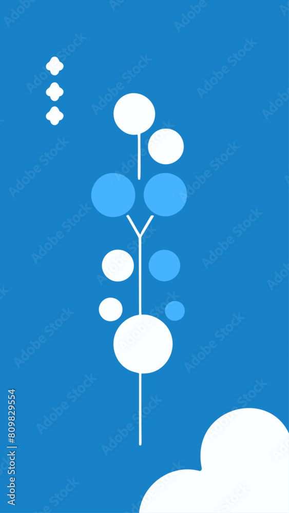 Abstract Blue Floral Stalks Elements Design - Minimalist Social Media Background