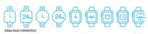 Wristwatch line icon. Smartwatch Hand watch physical fitness telemedicine. set of vector icon collection. Editable stroke.