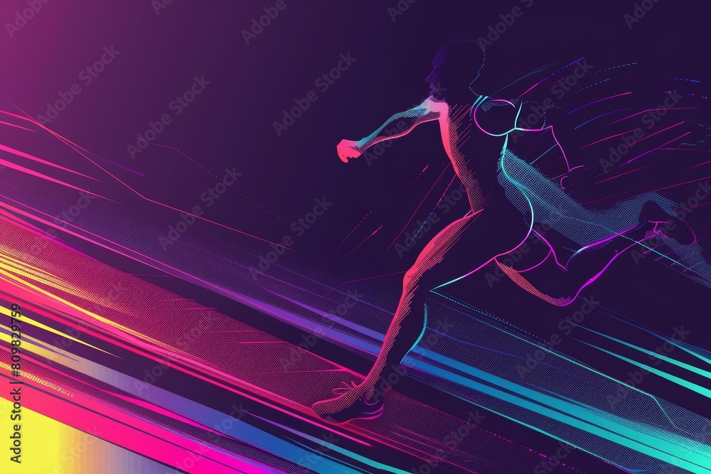 Abstract banner of competitive sports in synth wave styles, celebrating athletic prowess, illustration template for text Abstract banner of competitive sports in synth wave styles, celebrating athletic prowess, illustration template for text