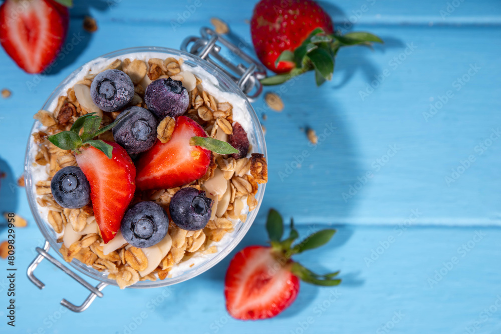 Summer berries granola breakfast layered dessert Summer berries granola breakfast layered dessert