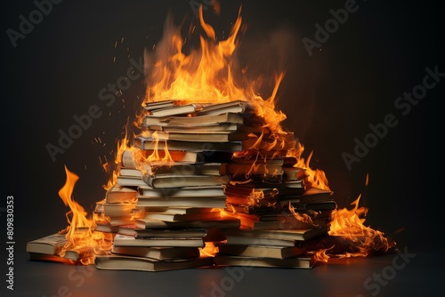 Heated Stack book fire magic. Human press. Generate AI photo