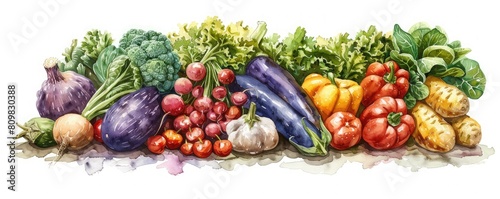A variety of fresh and organic vegetables  including tomatoes  peppers  eggplants  and lettuces.
