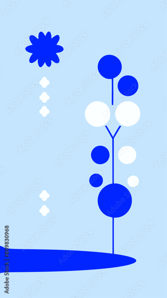 Serene Blue Abstract Flora Elements Design - Contemporary Social Media Background