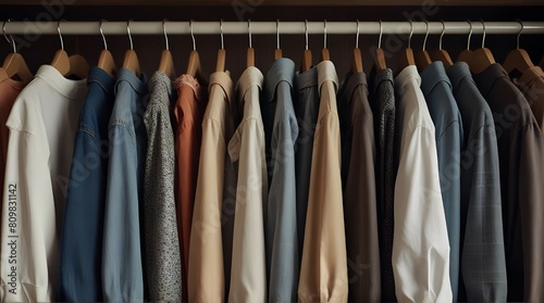 Row of clothes hanging in wardrobe or store.generative.ai