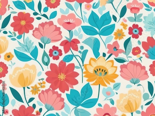 Wallpaper Mural Seamless pattern flower Scandinavian style floral rectangular. beautiful watercolor  Torontodigital.ca