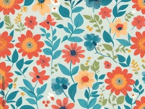 Wallpaper Mural Seamless pattern flower Scandinavian style floral rectangular. beautiful watercolor  Torontodigital.ca